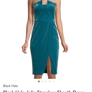 Black Halo Teal Strapless Sheath Dress